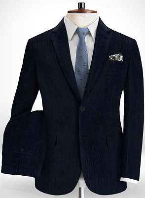 Navy Blue Men Suits Online | Two Pieces Corduroy Business Tuxedo_2