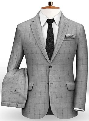 Gray Plaid Men Suits For Two Pieces | Newest Slim Fit Tuxedo