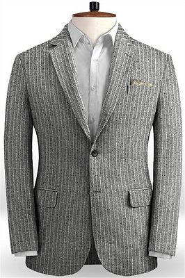 Grey Linen Men Suits | Two Pieces Striped Tuxedo_1