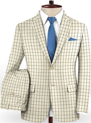 Champagne Plaid Business Men Suits | Slim Fit Prom Outfits Tuxedo_2