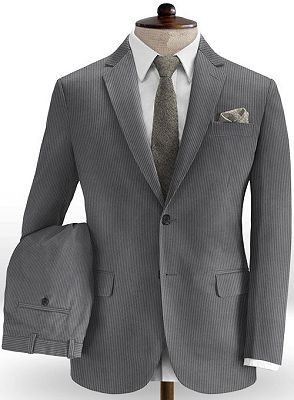 Grey Corduroy Men Suits with Two Pieces | Notched Laple Business Tuxedo