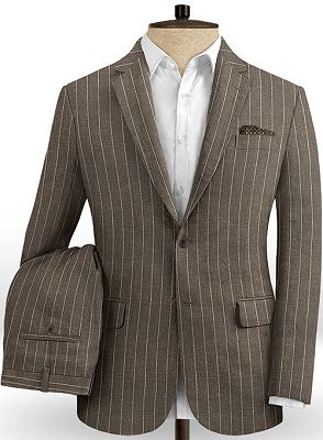 Brown Linen Striped Men Suits Online | Two Pieces Business Tuxedo with Two Pieces_2