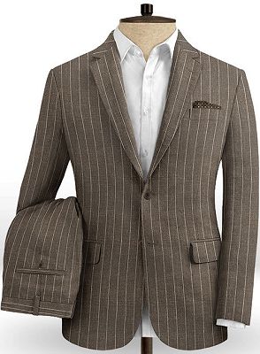 Brown Linen Striped Men Suits Online | Two Pieces Business Tuxedo with Two Pieces