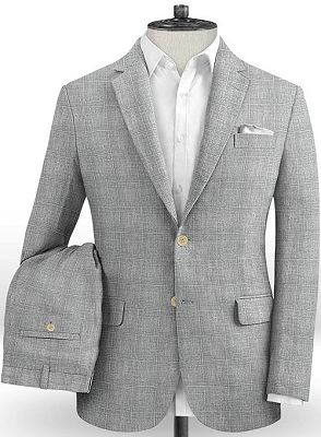 Modern Two Pieces Plaid Tuxedo | New Arrival Linen Men Suits Blazer