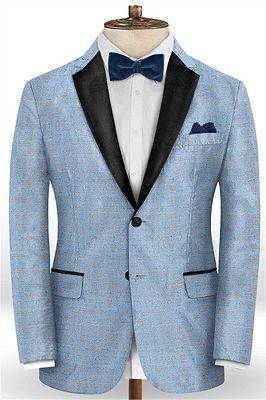 Sky Blue Fashionable Men Suits Online | New Arrival Printed Prom Suits_1