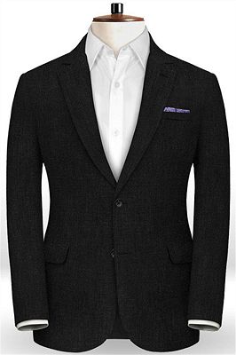 Black Summer Groom Men Suits | Linen Two Pieces Tuxedo with Notch Lapel_1