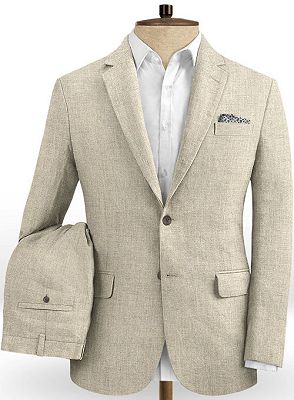 Khaki Linen Two Pieces Summer Beach Wedding Men Suits | Groom Two Pieces Tuxedo Online_2