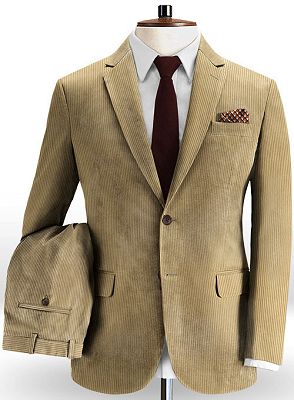 Camel Striped Notched Lapel Tuxedo | Slim Fit Business Men Suits Online