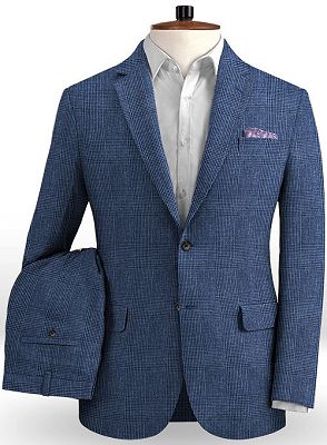 Keaton Navy Blue Linen Business Tuxedo | Slim Fit Two Pieces Men Suits