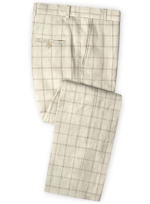 Light Champagne Plaid Linen Tuxedo | Fashion Two Pieces Notch Lapel Men Suits_3