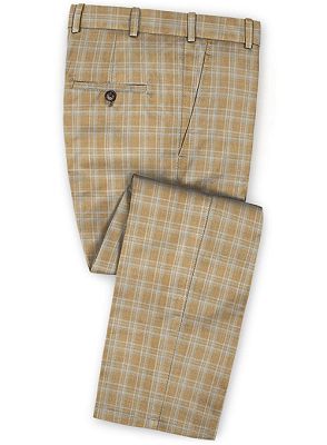 Khaki Checker Two Pieces Men Suits | Bespoke Slim Fit Tuxedo Online_3