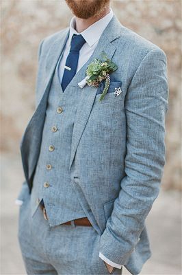 Latest Summer Blue Linen Beach Wedding Suits | Bespoke Men Casual Male Beach Groom Tuxedo_3