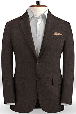 Brown Slim Fit Tuxedo with Notch Lape | Two Pieces Linen Business Men Suits