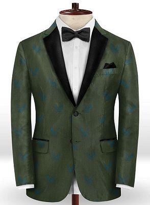 Dark Green Printed Suits for Men | Bespoke Prom Outfit Men Suits with Black Lapel_1