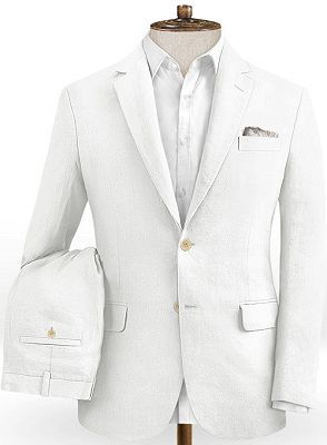 Summer White Linen Men Suit With Pants | 2 Piece Slim Fit Groom Wedding Tuxedo