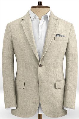 Khaki Linen Two Pieces Summer Beach Wedding Men Suits | Groom Two Pieces Tuxedo Online_1