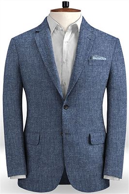 Navy Blue 2 Pieces Men Suits | Fashion Linen Tuxedo with Notch Lapel_1