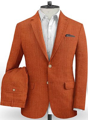 Summer Orange Linen Men Suits with 2 Pieces | Groom Wear Formal Party Prom Blazer Suit