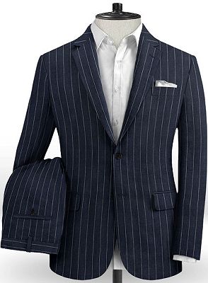 Marvin Dark Blue Linen Casual Tuxedo for Men | Striped Slim Fit Men Suits_2