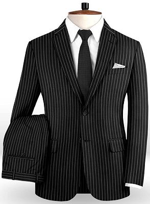New Black Business Men Suits | Wedding Two Piece Striped Groom Tuxedos_2