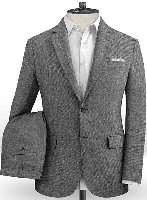 Grey Linen Men Blazer Suits | Beach Wedding Groom Tuxedo Online_2
