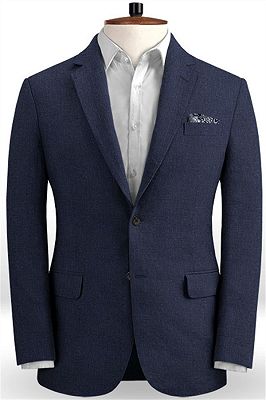 Dark Blue Linen Beach Groom Suits | Slim Fit Wedding Tuxedo_1