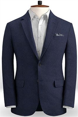 Dark Blue Linen Beach Groom Suits | Slim Fit Wedding Tuxedo