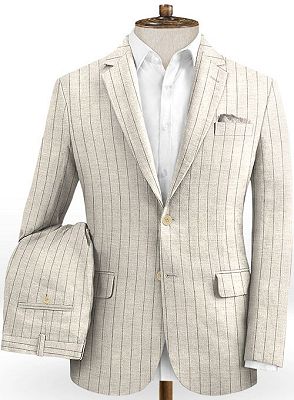 Light Champagne Two Pieces Striped Tuxedo | Linen Summer Beach Groom Suits_2