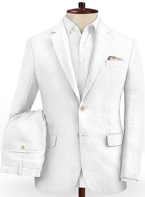 Summer White 2 Piece Linen Men Suit | Cutsom Slim Fit Groom Prom Wedding Suit Set_2