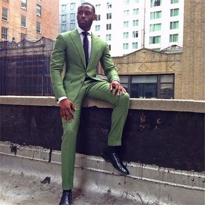 Green Slim Fit Bespoke Men Suit | Peaked Lapel Two Pieces Prom Outfits