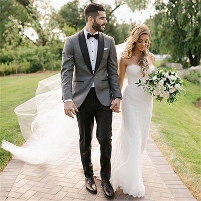 Fashion Gray Shawl Lapel Wedding Suit | One Button Men's Suit_2