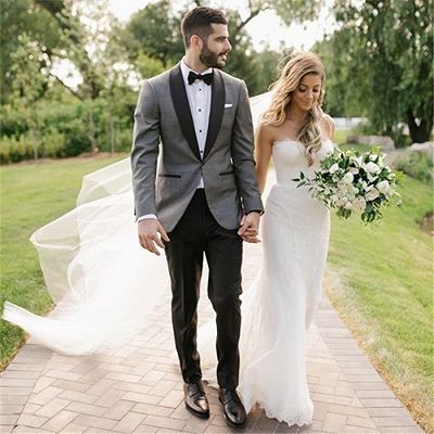 Fashion Gray Shawl Lapel Wedding Suit | One Button Men's Suit