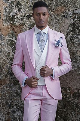 Fashion Notch Lapell Groom Tuxedos | Pink Prom Men Outfits_1