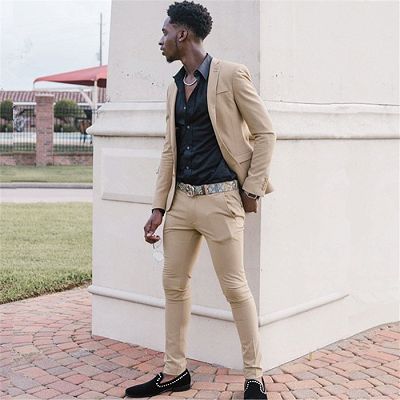 Khaki Slim Fit Two Piece Men Suit