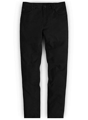 Black Mid Waist Zipper Fly Trousers for Men_1