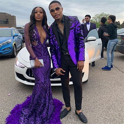 Stylish Purple Sequined Men's Suit | Two Piece Slim Fit Prom Men Suits