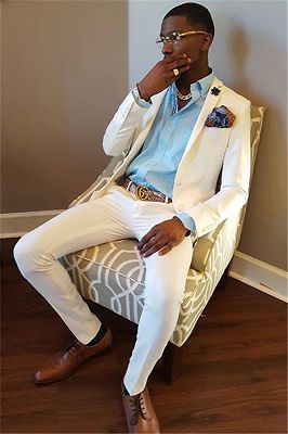 White Wedding Groom Suit | Two Piece Slim Men Suit_1