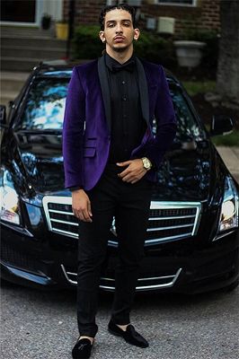 Purple Velvet Prom Party Suits | Two Piece Men Suit with Black Lapel