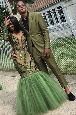 Lime Green Two Piece Slim Fit Handsome Prom Outfits_1