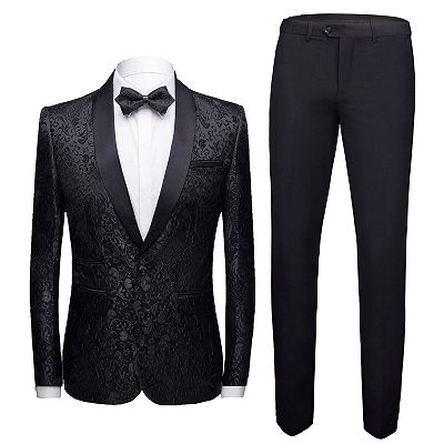 Black Jacquard Shawl Lapel Men Suits | Unique Slim Fit Two-Pieces ...