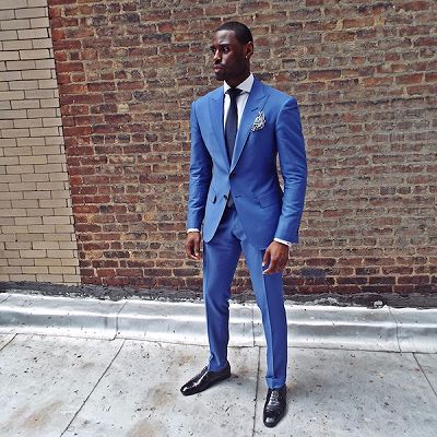 Royal Blue Two Pieces Men Suit | Newest Peaked Lapel Prom Suit