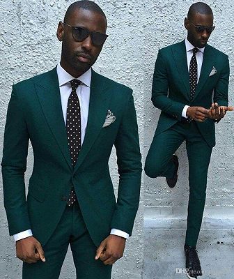 Dark Green Slim Fit Formal Mens Business Suit | New Arrival Peaked Laple Prom Suits_2