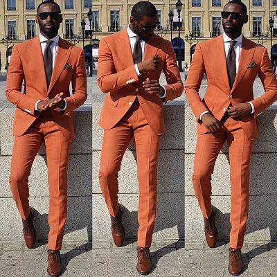 Orange Slim Fit Men Suit | Peaked Lapel Prom Suits