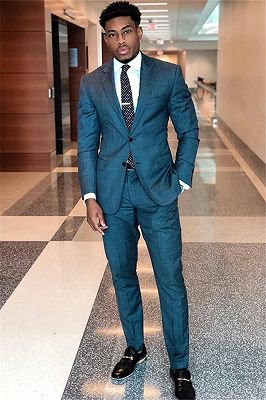 Blue Plaid Prom Suit | Formal Business Two Piece Men Suits_1