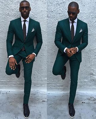 Dark Green Slim Fit Formal Mens Business Suit | New Arrival Peaked Laple Prom Suits_3