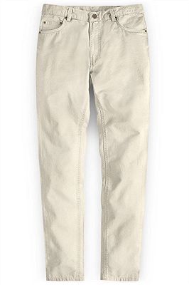 Cream High Quality Men Suit Pants with Zipper Fly_1