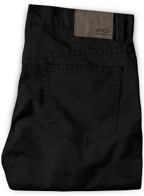Black Mid Waist Zipper Fly Trousers for Men_2