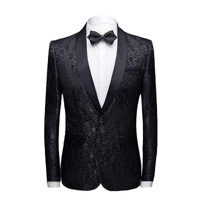 Black Jacquard Shawl Lapel Men Suits | Unique Slim Fit Two-Pieces Wedding Groom Tuexdos_4
