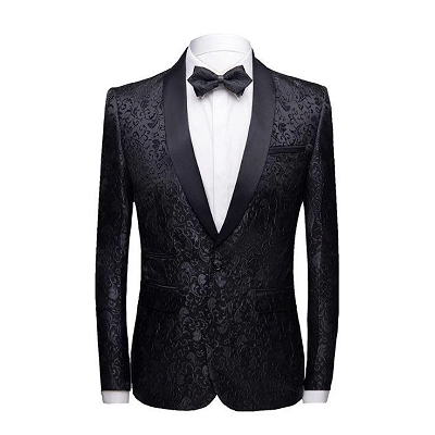 Black Jacquard Shawl Lapel Men Suits | Unique Slim Fit Two-Pieces ...