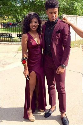 Bespoke Burgundy Two-Piece Slim Fit Prom Men Suits Online_1